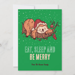 Cute Sloth Santa Ssov Snö Winter God jul Julkort
