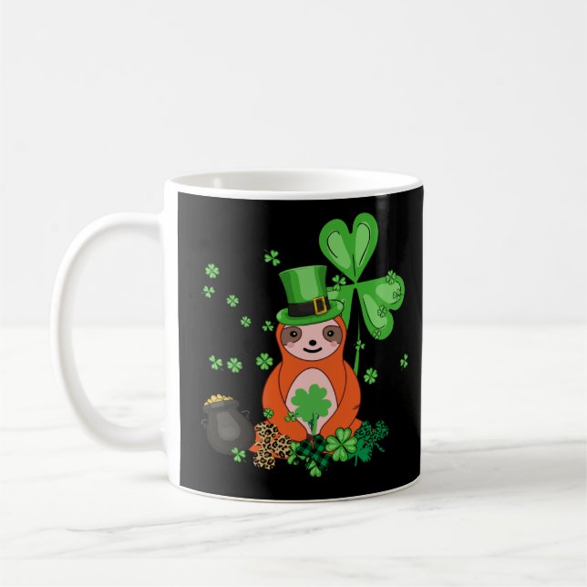 Cute Sloth Shamrock C Lazy St patricks day Kaffemugg (Vänster)