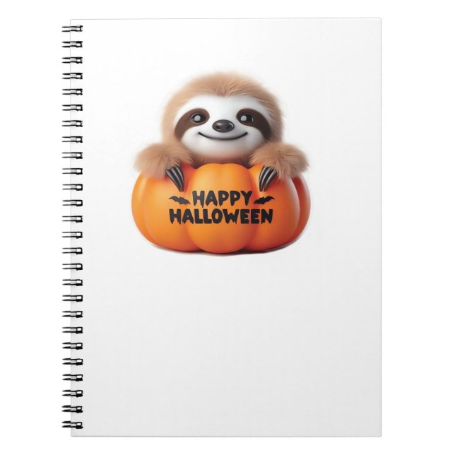 Cute Sloth sitta i en Pumpkin. Text Lycklig Hallow Anteckningsbok (Framsidan)