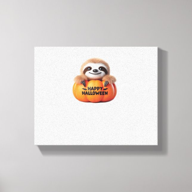 Cute Sloth sitta i en Pumpkin. Text Lycklig Hallow Canvastryck (Framsida)