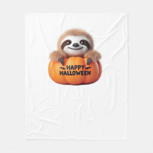 Cute Sloth sitta i en Pumpkin. Text Lycklig Hallow Fleecefilt (Framsidan)