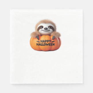 Cute Sloth sitta i en Pumpkin. Text Lycklig Hallow Pappersservett