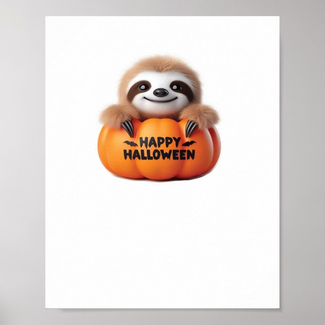 Cute Sloth sitta i en Pumpkin. Text Lycklig Hallow Poster (Framsidan)