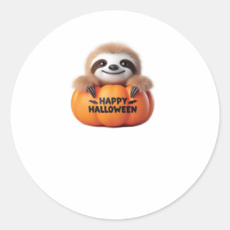 Cute Sloth sitta i en Pumpkin. Text Lycklig Hallow Runt Klistermärke