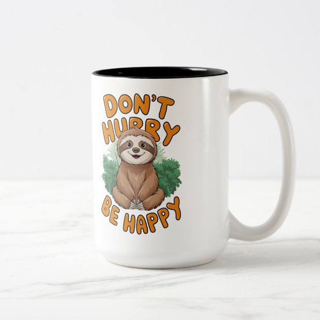 Cute Sloth, skynda inte på Lycklig Två-Tonad Mugg (Höger)