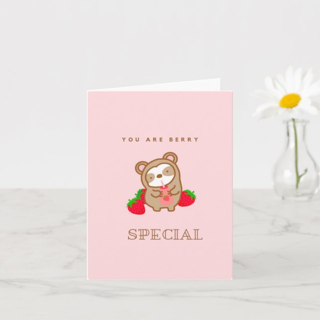 Cute Sloth Strawberry Mjölk Card Kort (Liten växt)