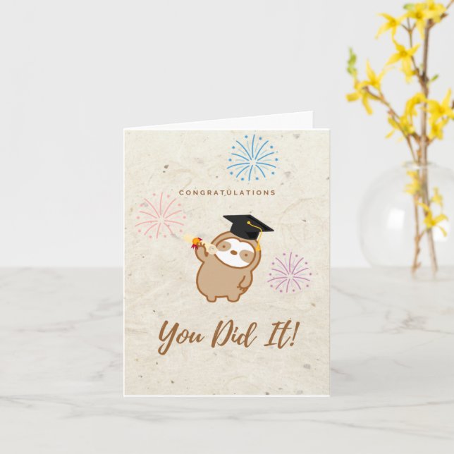 Cute Sloth Studenten Card Kort (Gul blomma)