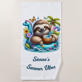 Cute Sloth Summer Vacation Beach Towel