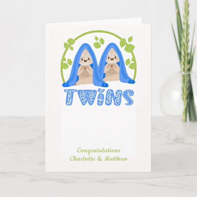 Cute Sloth Two Boys New Twin Spädbarn Kort (Framsida)