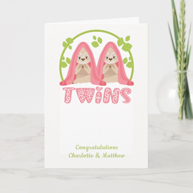 Cute Sloth Two Girls New Twin Spädbarn Kort (Framsida)