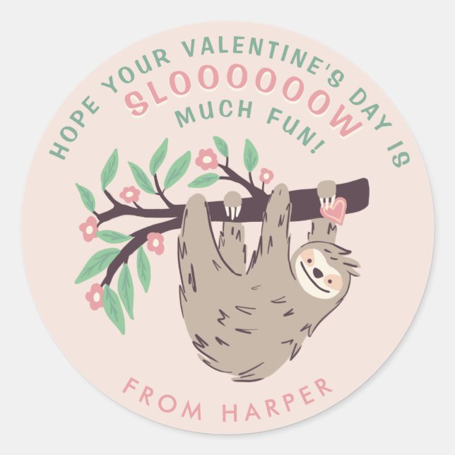 Cute Sloth Valentins klassiska, runda etikett (Framsida)