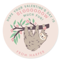 Cute Sloth Valentins klassiska, runda etikett