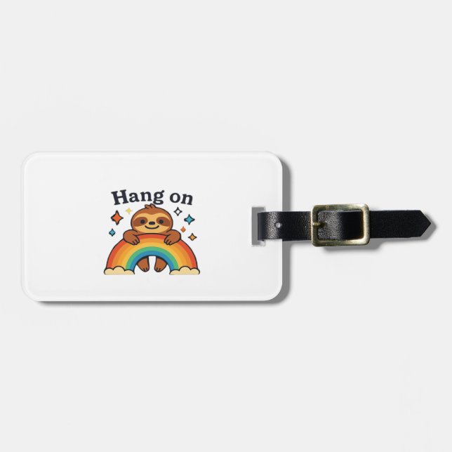 Cute Sloth � vänta � Regnbåge Positive Quote Stick Bagagebricka (Horisontell Framsida)