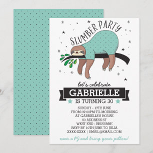 Cute Sloth Vuxen Slumber Party-inbjudan Inbjudningar