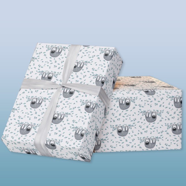 Cute Sloth Watercolor Presentpapper (Watercolor sloth pattern gift wrap paper roll)