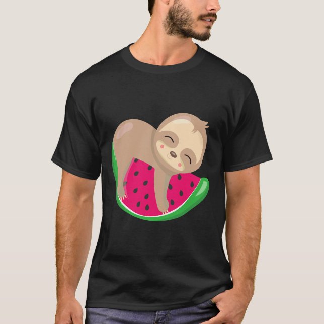 Cute Sloth Watermelon T Shirt (Framsida)