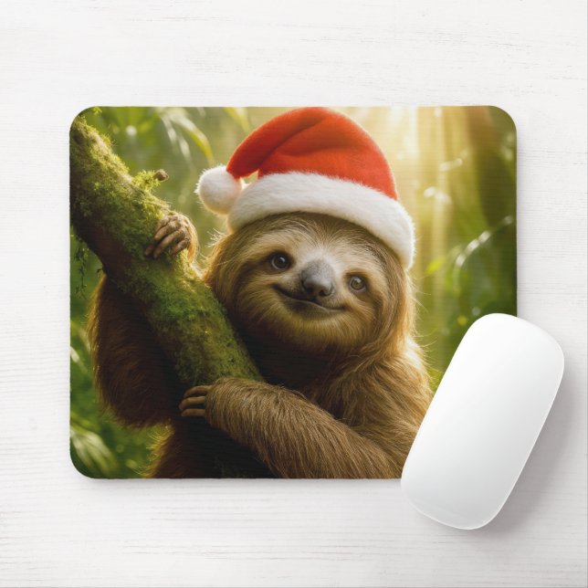 Cute Sloth Wearing a Santa Hat Musmatta (Med mus)