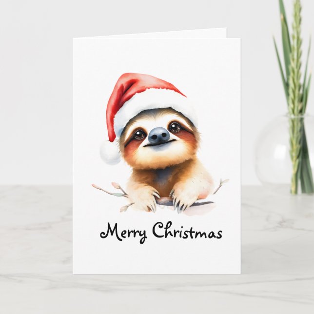 Cute Sloth Wearing Santa Hat Kort (Framsida)