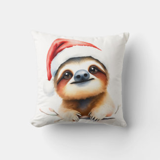 Cute Sloth Wearing Santa Hat Kudde