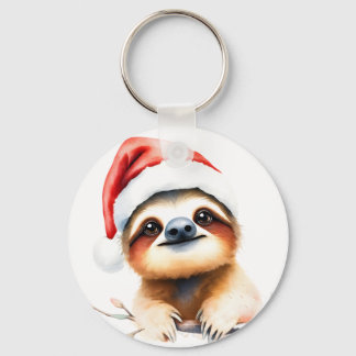 Cute Sloth Wearing Santa Hat Nyckelring