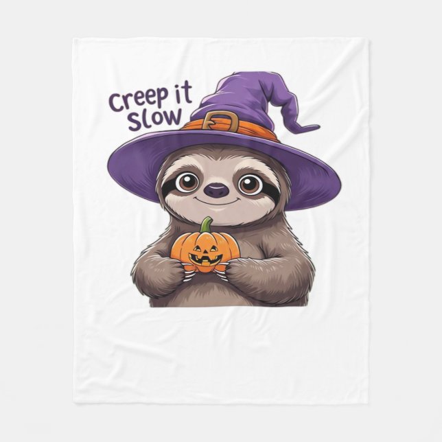 Cute Sloth Witch Halloween Shirt - Creep It Slow P Fleecefilt (Framsidan)