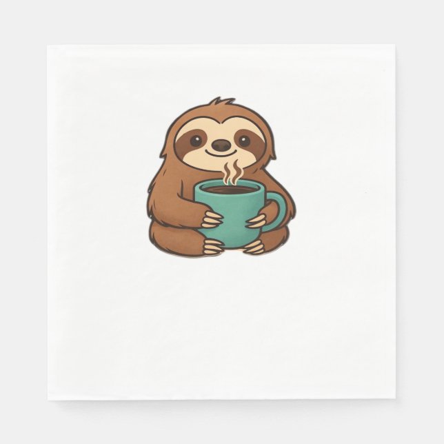 Cute Sloth with Coffee Mugg - Mysigt Relaxated Ani Pappersservett (Framsidan)
