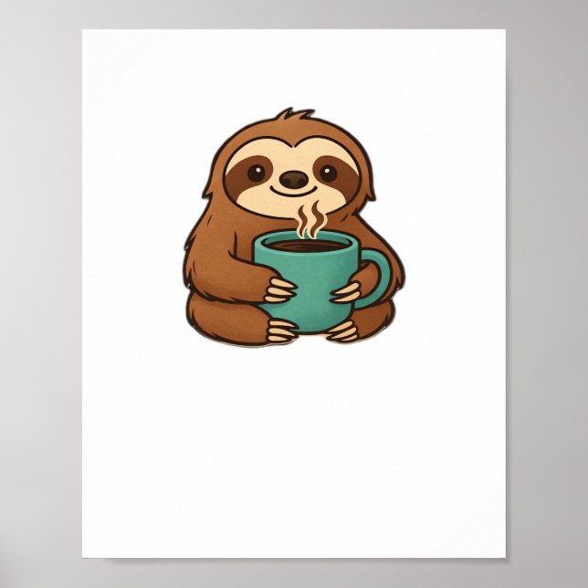 Cute Sloth with Coffee Mugg - Mysigt Relaxated Ani Poster (Framsidan)