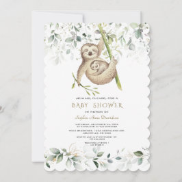 Cute Sloths Airy Greenery Guld Baby Shower Inbjudningar