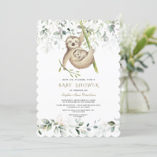 Cute Sloths Airy Greenery Guld Baby Shower Inbjudningar