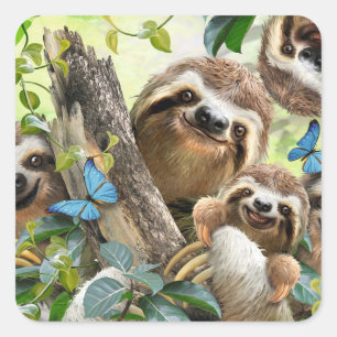 Cute Sloths - bakgrund Fyrkantigt Klistermärke