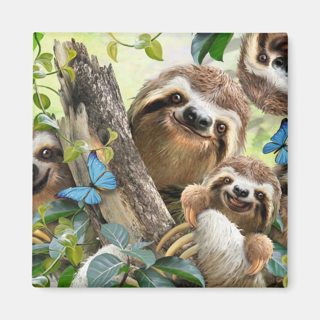 Cute Sloths - bakgrund Magnet (Framsidan)