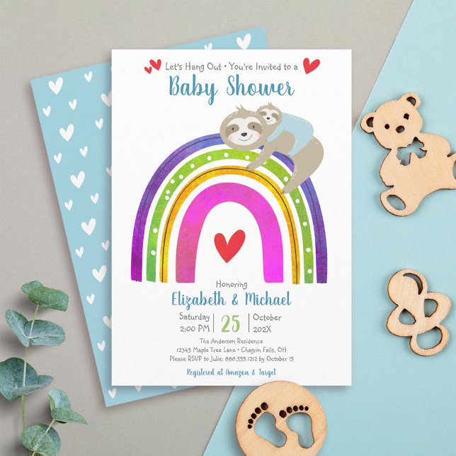 Cute Sloths, Boho Rainbow, Modern Boy Shower Inbjudningar (Skapare uppladdad)