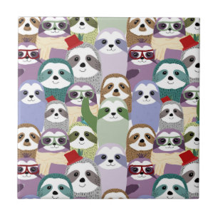 Cute Sloths Ceramic Tile Kakelplatta