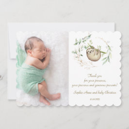 Cute Sloths Greenery Guld Baby Shower Tack Kort
