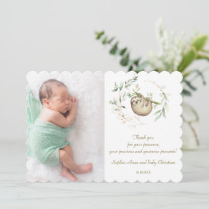 Cute Sloths Greenery Guld Baby Shower Tack Kort