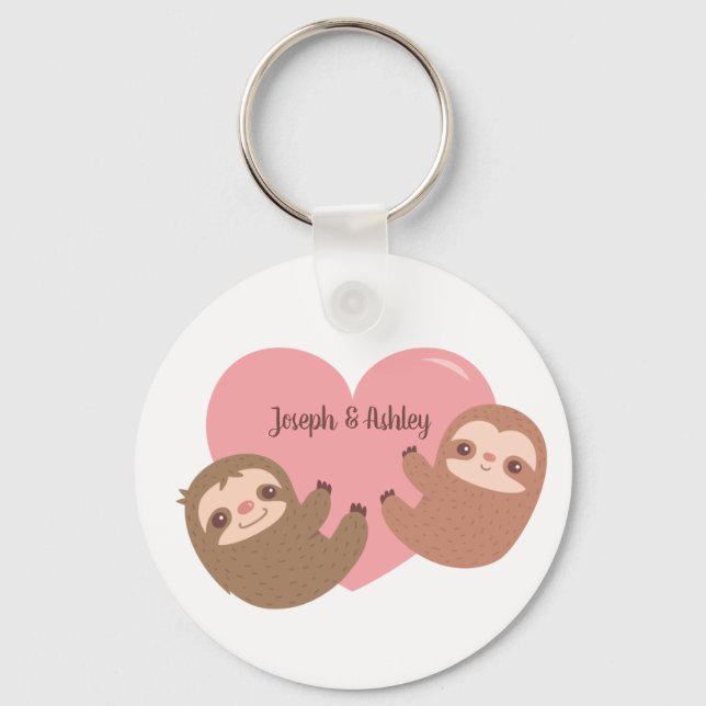 Cute Sloths Huggande Heart, Personlig Nyckelring (Framsida)
