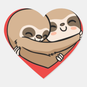 Cute Sloths Hugger Hjärtformat Klistermärke