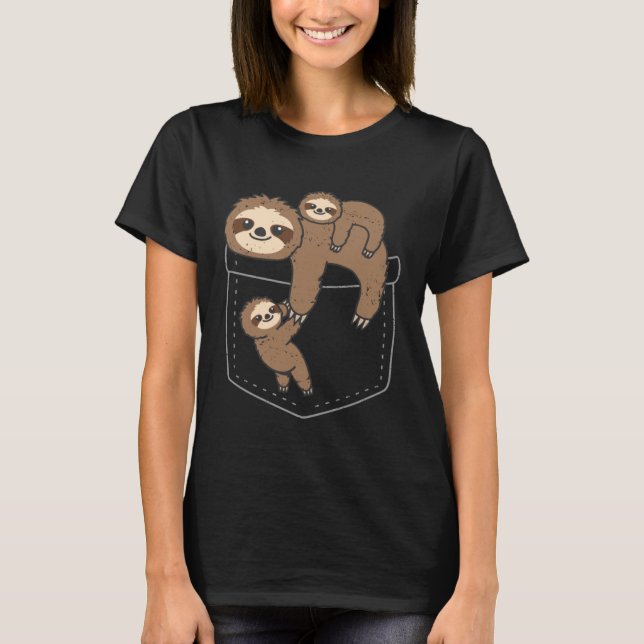 Cute Sloths In Pocket Lazy Sloth  Animal Owner Gra T Shirt (Framsida)