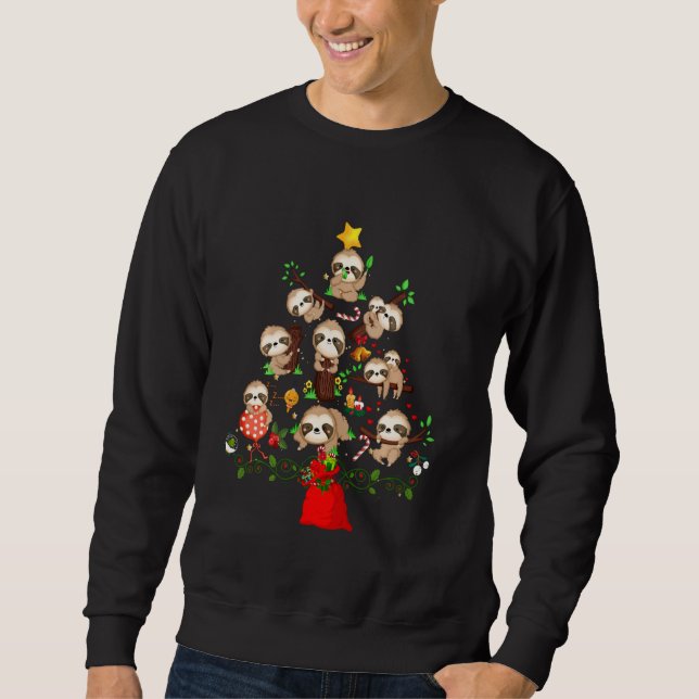Cute Sloths Julgran Ljus Merry Slothmas P Lång Ärmad Tröja (Framsida)