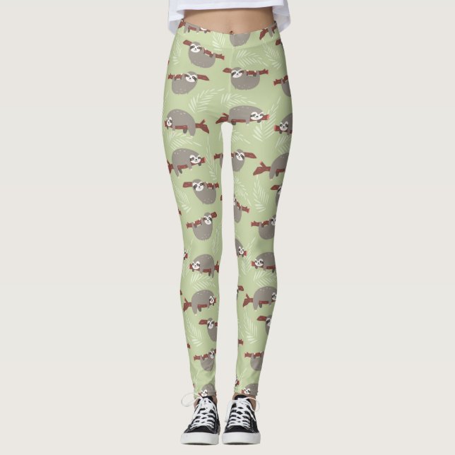 Cute Sloths Mönster Leggings (Framsida)