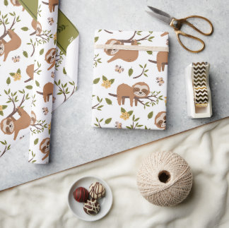 Cute Sloths som sover på Träd Grenar Kid Mönster Presentpapper