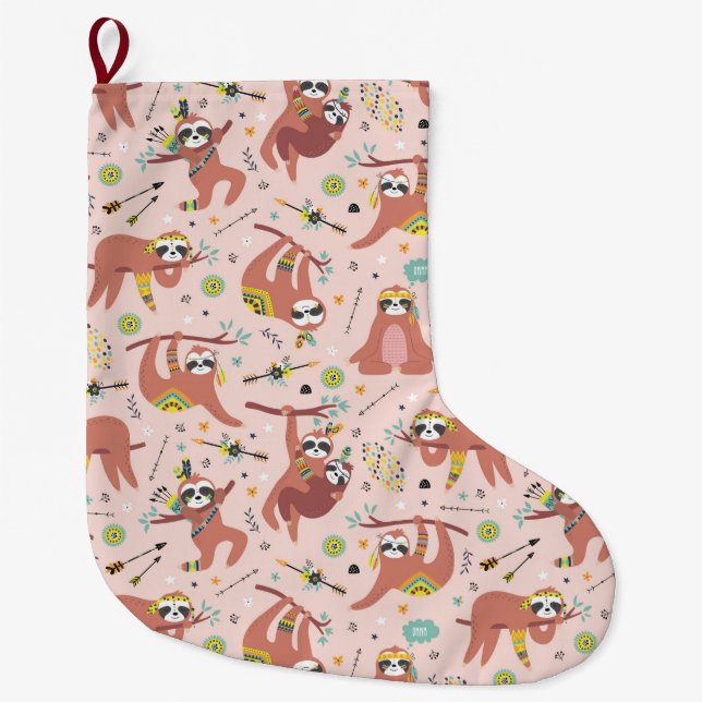 Cute Sloths - stor julklapp Julstrumpa (Framsidan)