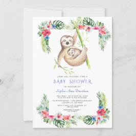 Cute Sloths Tropical Flowers Ram Baby Shower Inbjudningar