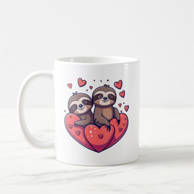 Cute Sloths Valentine Kaffemugg (Vänster)