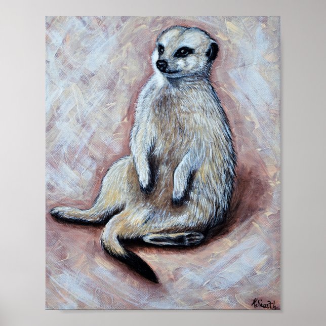 Cute Slouchy Meerkat Painting Poster (Framsidan)