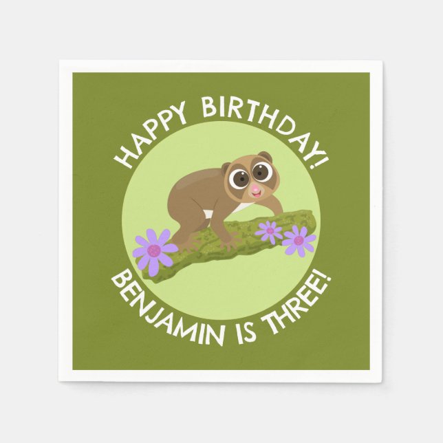 Cute slow loris-personligens tecknad födelsedag pappersservett (Framsidan)