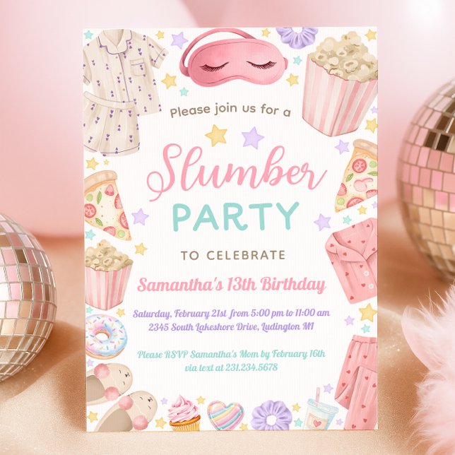 Cute Slumber Party Girl Birthday Inbjudningar (Cute Slumber Party Girl Birthday Invitation)
