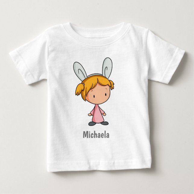 Cute Småbarn Girl med Bunny Öron Påsk T Shirt (Framsida)