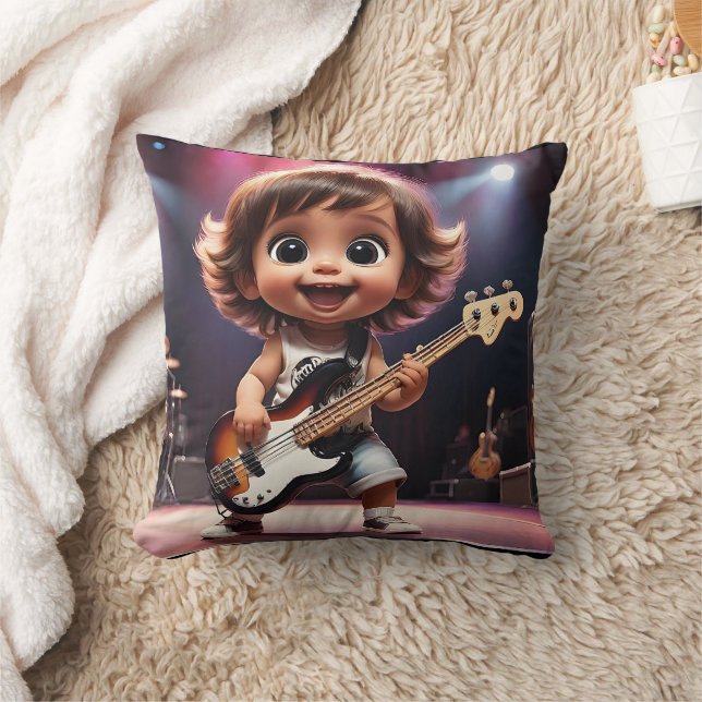 Cute Småbarn spelar Bass Guitar bor i konsert Kudde (Filt)