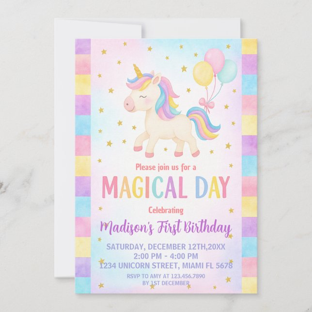 Cute Småbarn Unicorn Birthday bjudande Inbjudningar (Framsida)